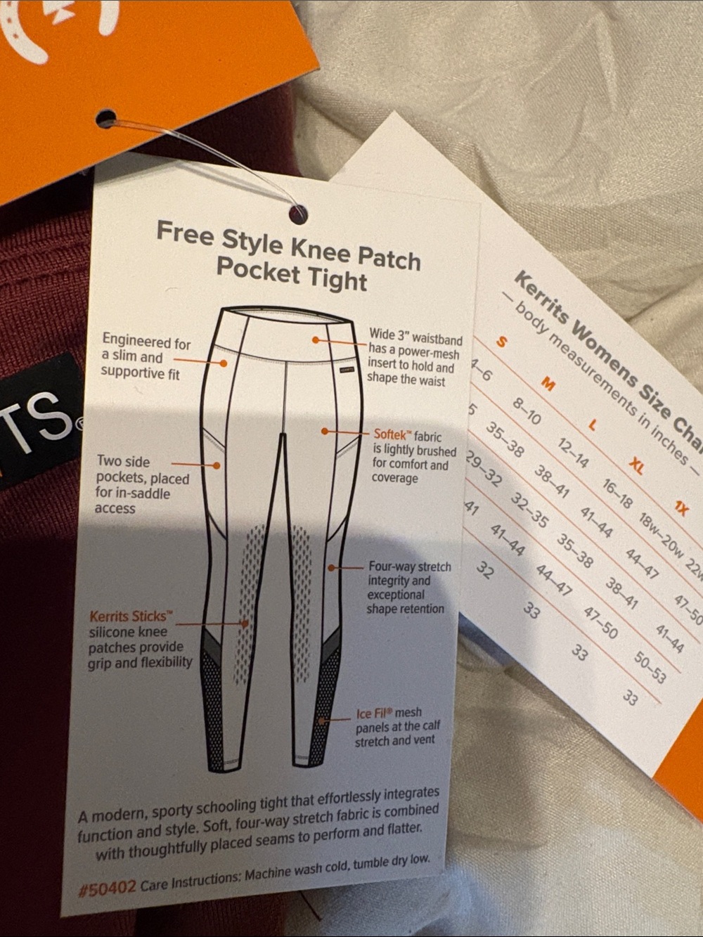 Kerrits Burgundy britches riding pants with Black Mesh & Rust Accent dressage - Picture 8 of 9